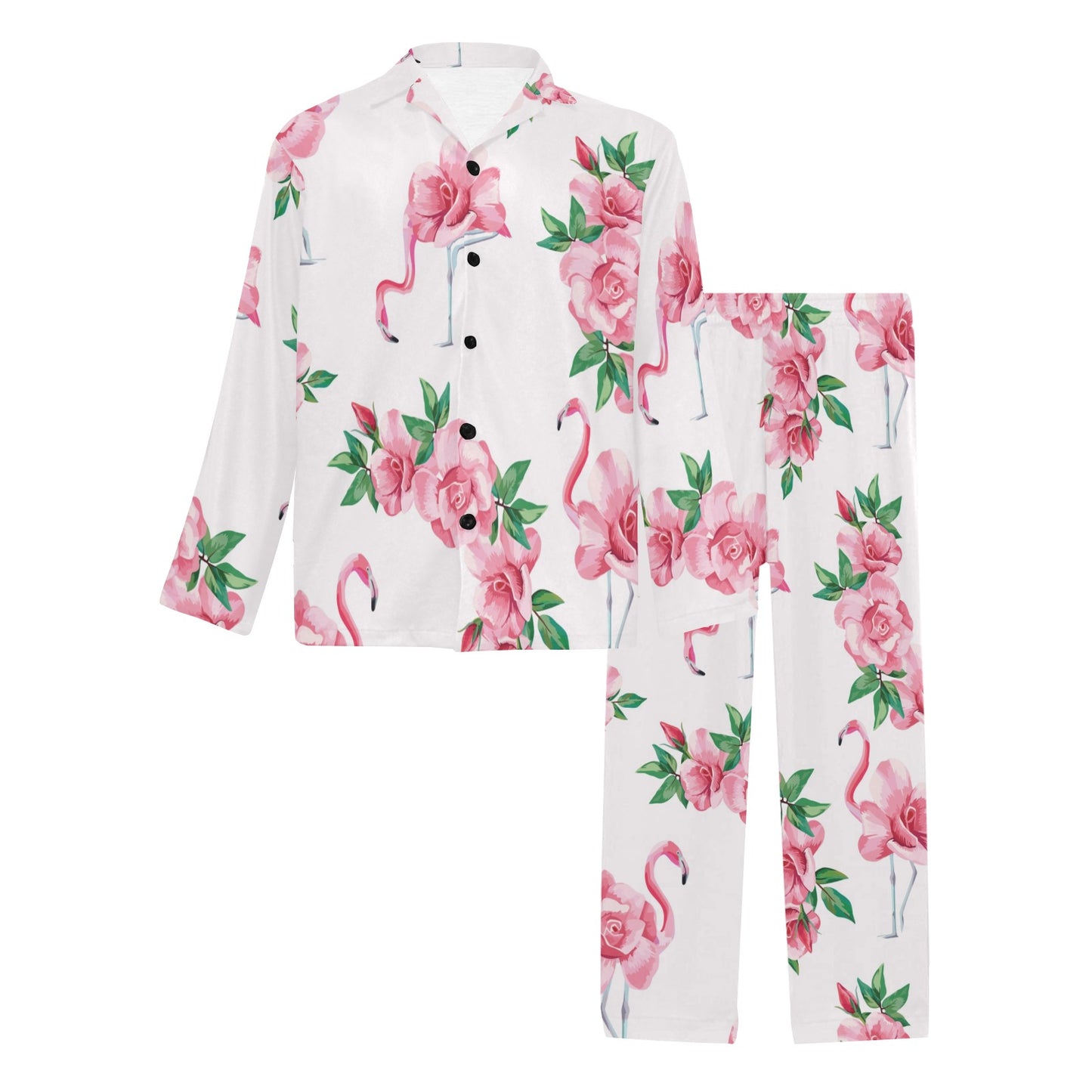Flamingo Rose Pattern Men's Long Pajama Set
