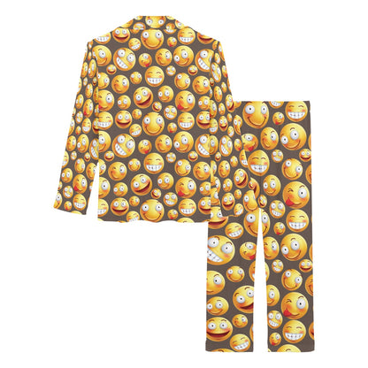 Smiley Face Emoji Print Design LKS303 Women's Long Pajama Set