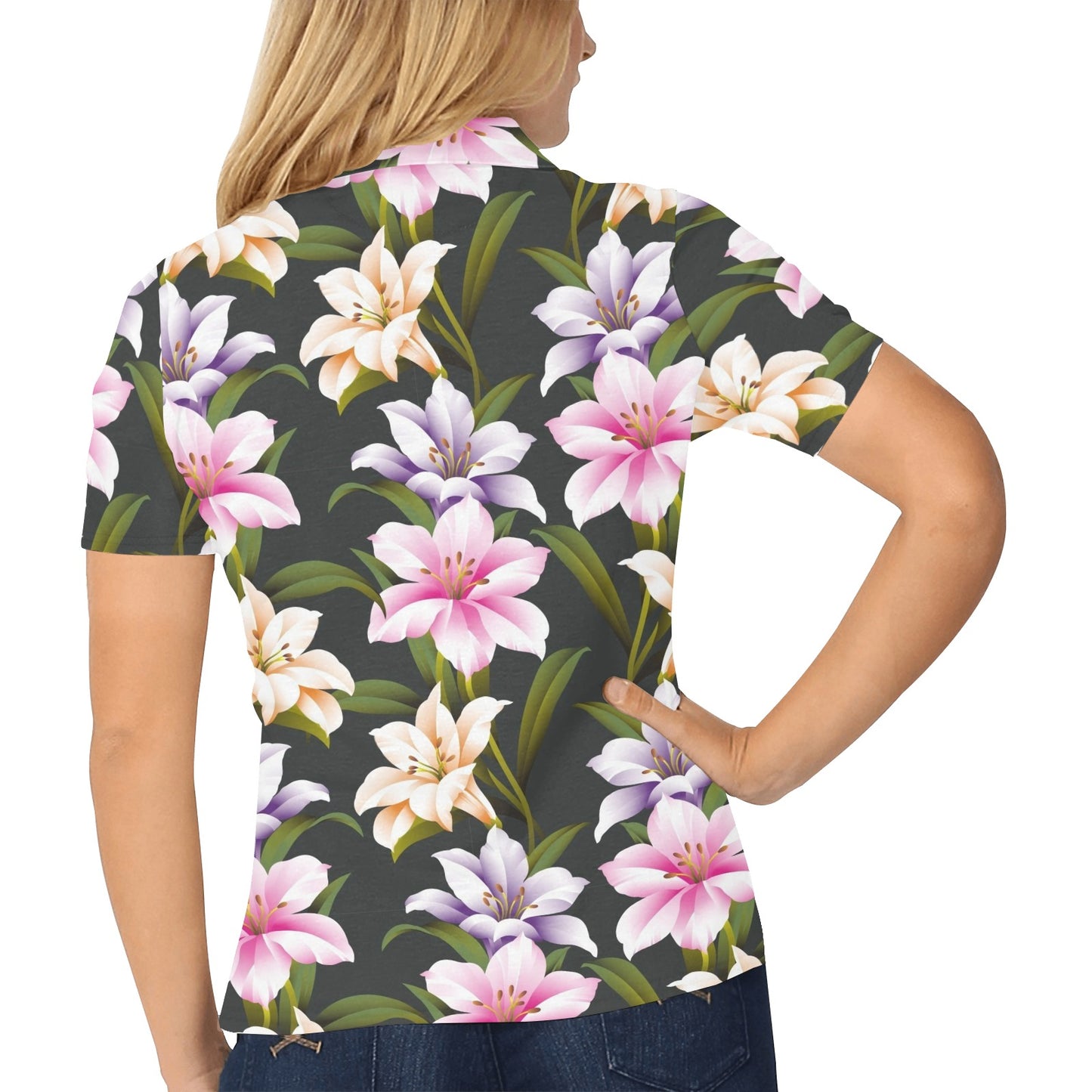 Lily Pattern Print Design LY01 Women's Polo Shirt