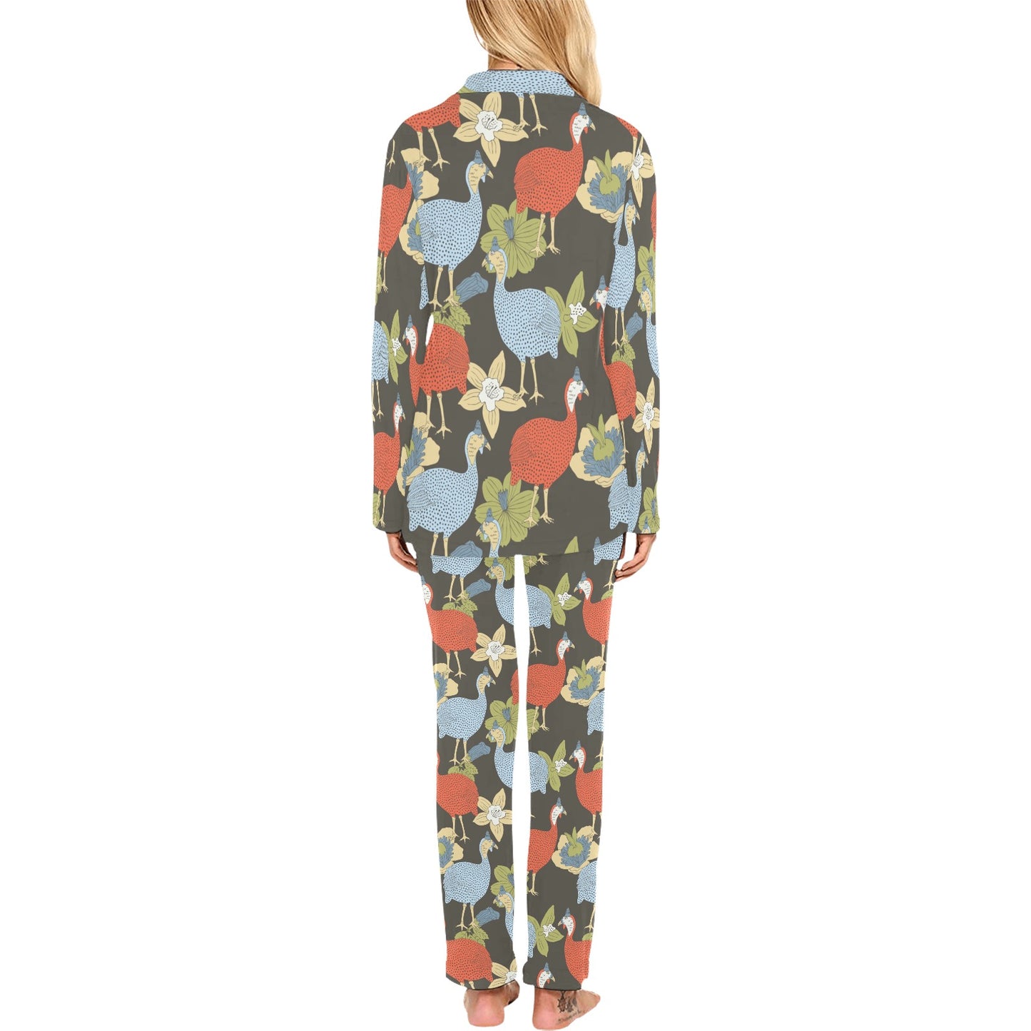 Guinea Fowl Pattern Print Design 02 Women's Long Pajama Set