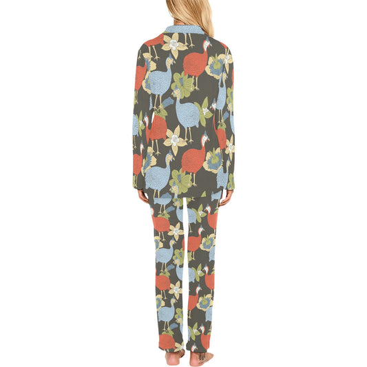 Guinea Fowl Pattern Print Design 02 Women's Long Pajama Set