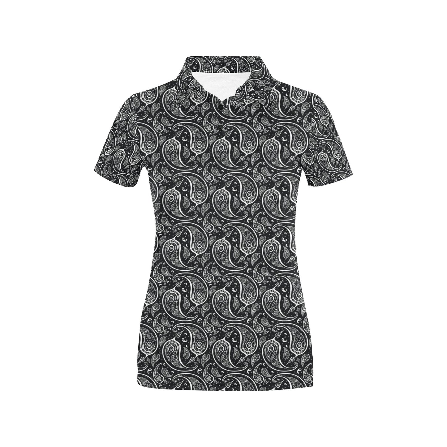 Paisley Black Design Print Women's Polo Shirt