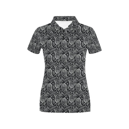 Paisley Black Design Print Women's Polo Shirt