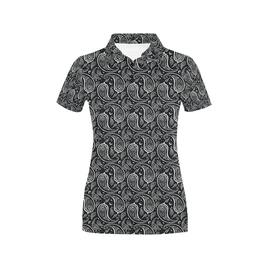 Paisley Black Design Print Women's Polo Shirt