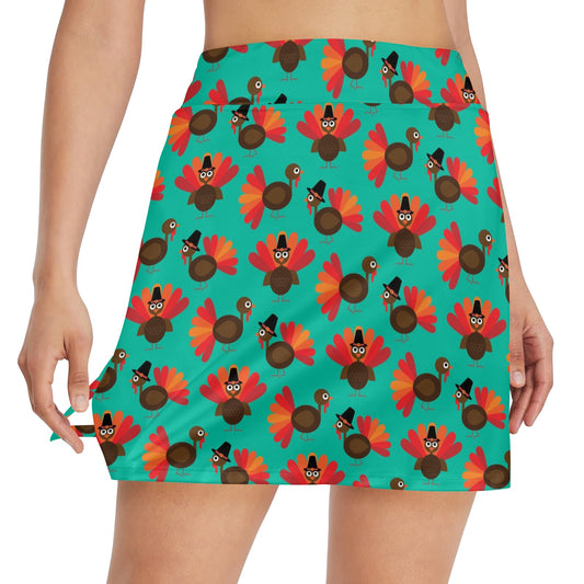 Turkey Print Design LKS402 17" Golf & Pickleball Skort with Pockets