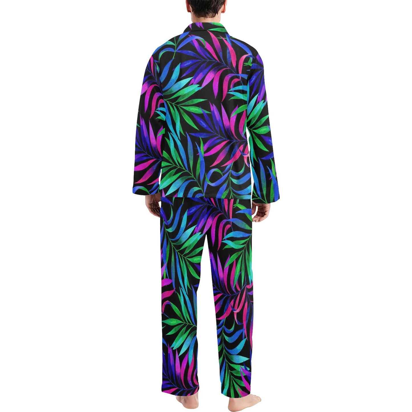 Tropical Flower Pattern Print Design TF010 Men's Long Pajama Set