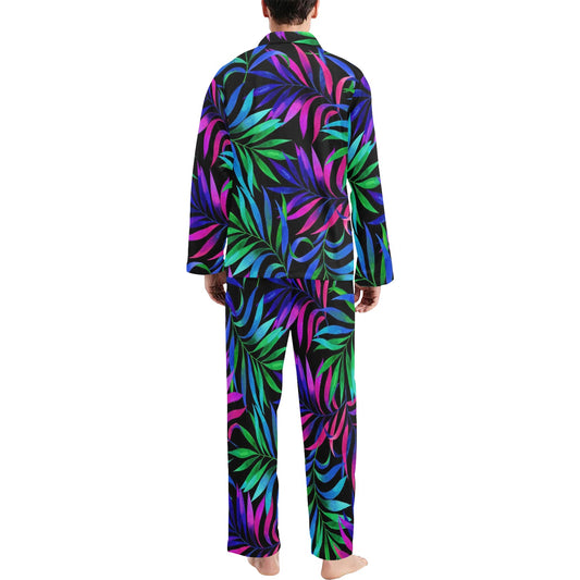 Tropical Flower Pattern Print Design TF010 Men's Long Pajama Set