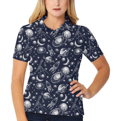 Space Rocket Print Design LKS301 Women's Polo Shirt