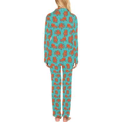 Octopus Cartoon Design Print Themed Women's Long Pajama Set