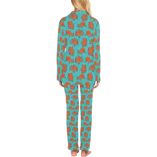 Octopus Cartoon Design Print Themed Women's Long Pajama Set
