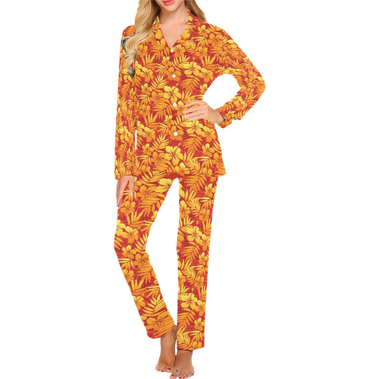 Hibiscus Summer Print Design LKS302 Women's Long Pajama Set