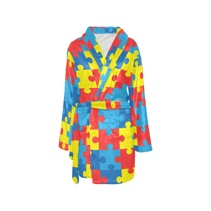 Autism Awareness Puzzles Design Print Women's Fleece Robe