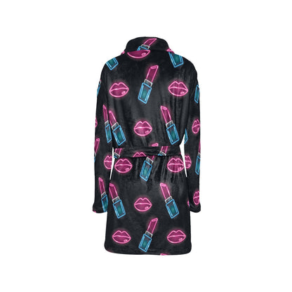 Lipstick Color Neon Pattern Print Design 03 Women's Fleece Robe
