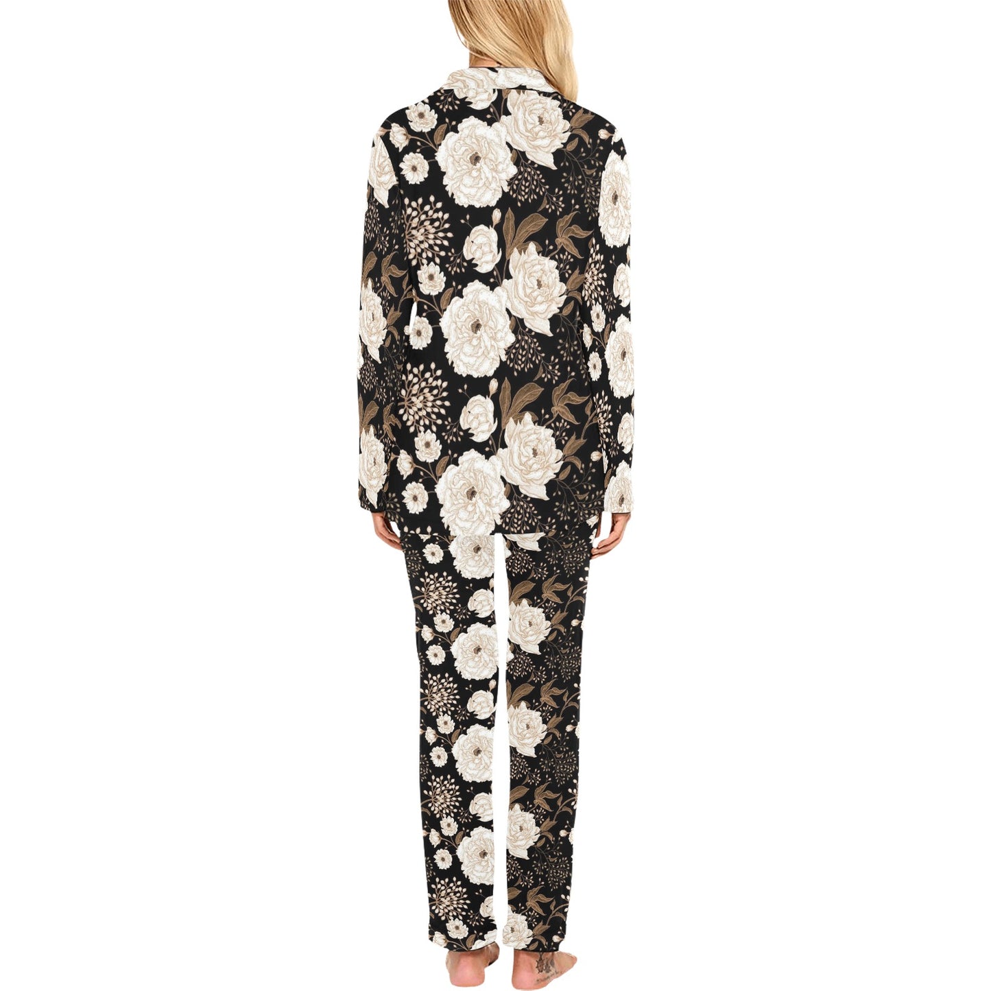 Peony Pattern Print Design A02 Women's Long Pajama Set