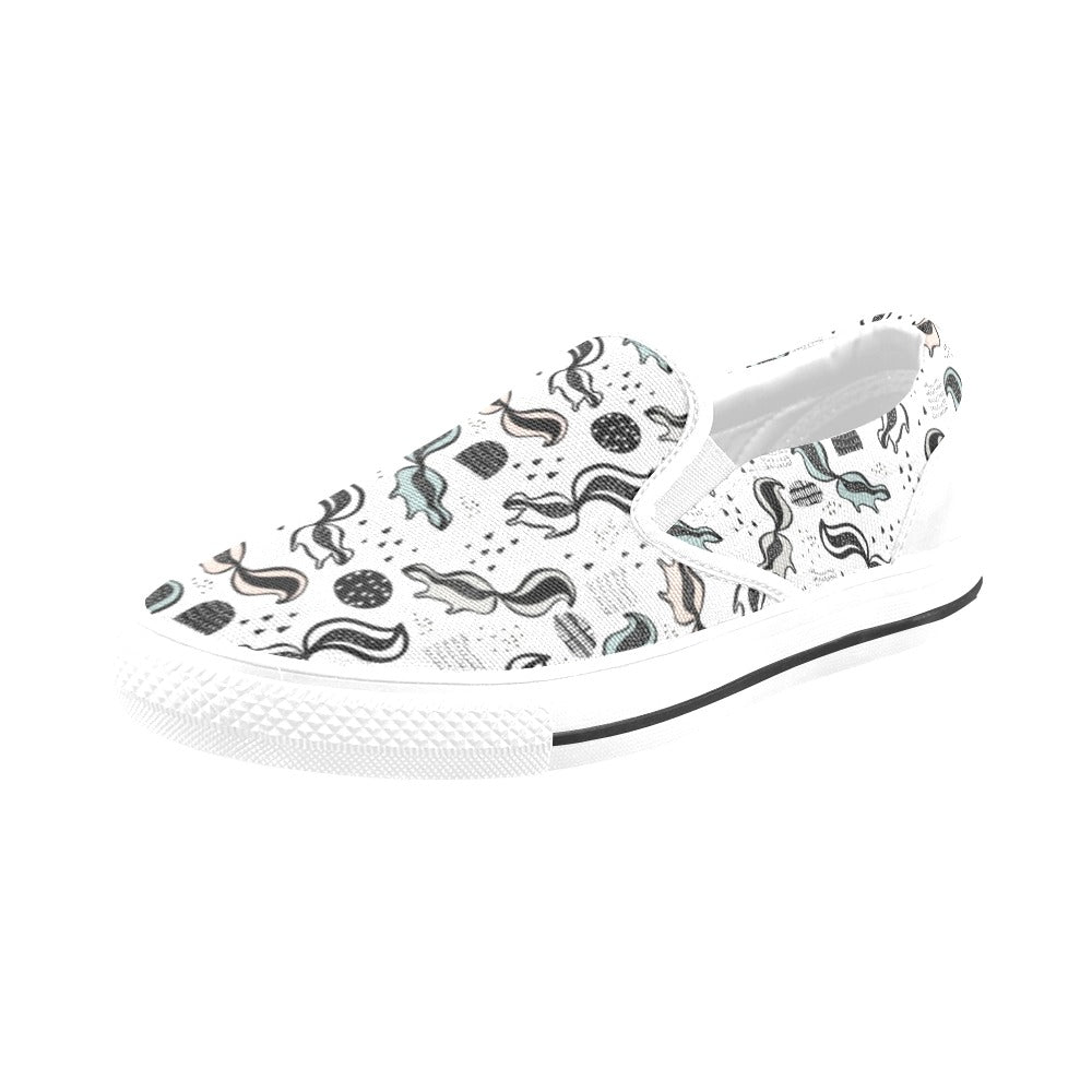 Skunk Print Design LKS303 White Slip Ons Canvas Women's Shoes