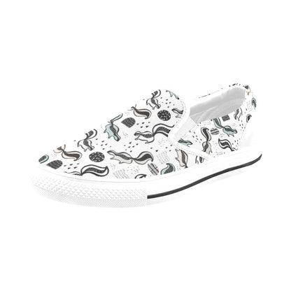 Skunk Print Design LKS303 White Slip Ons Canvas Women's Shoes