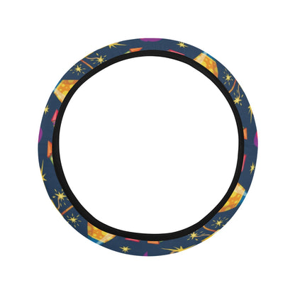 Firework Sparkling Rockets Print Design LKS306 Steering Wheel Cover with Elastic Edge
