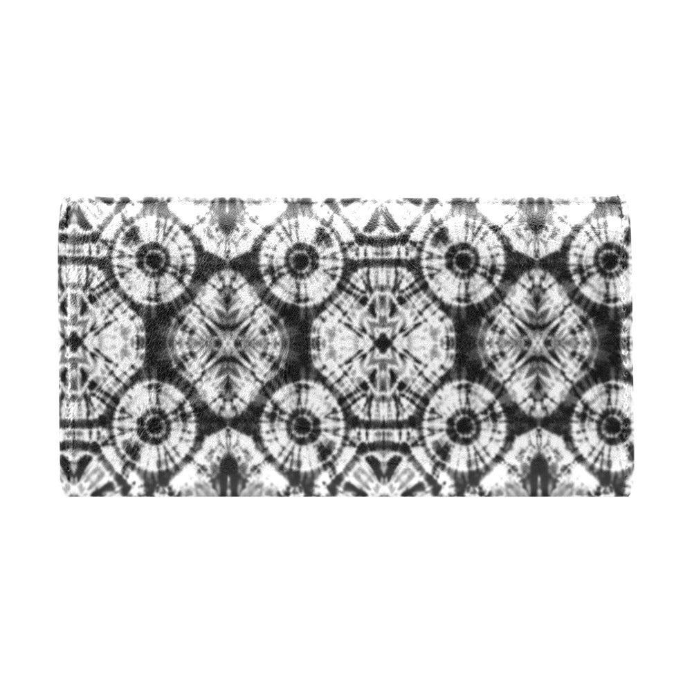 Tie Dye Black White Design Print Women's Trifold Wallet