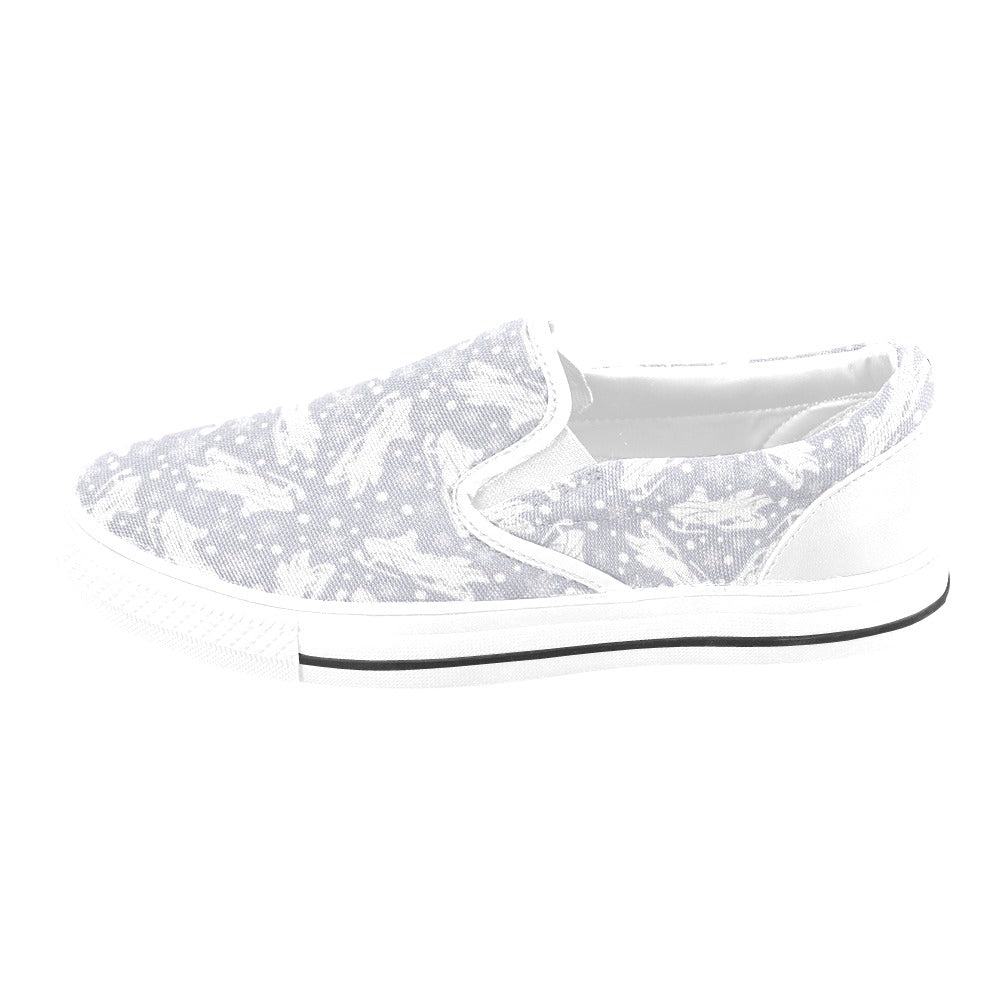 Snowmobile Print Design LKS302 White Slip Ons Canvas Women's Shoes