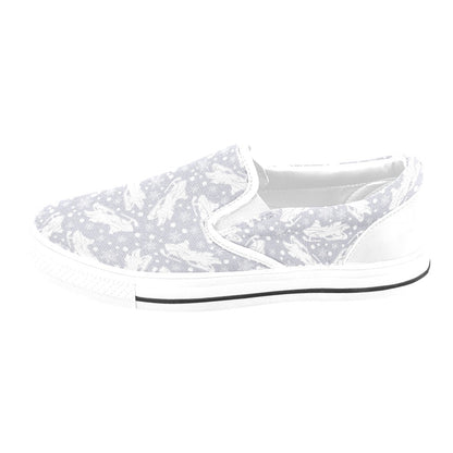Snowmobile Print Design LKS302 White Slip Ons Canvas Women's Shoes