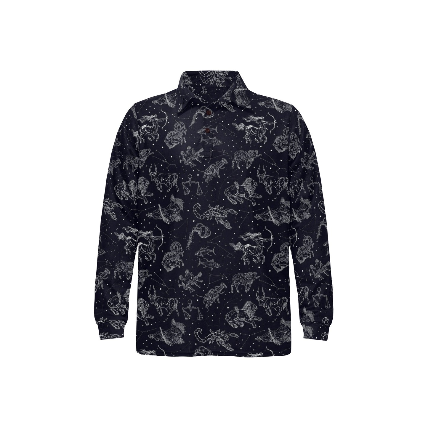 Zodiac Print Design LKS304 Long Sleeve Polo Shirt For Men's
