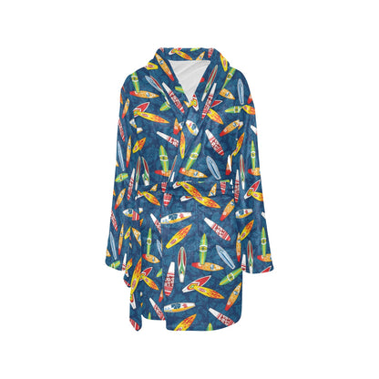 Surfboard Pattern Print Women's Fleece Robe