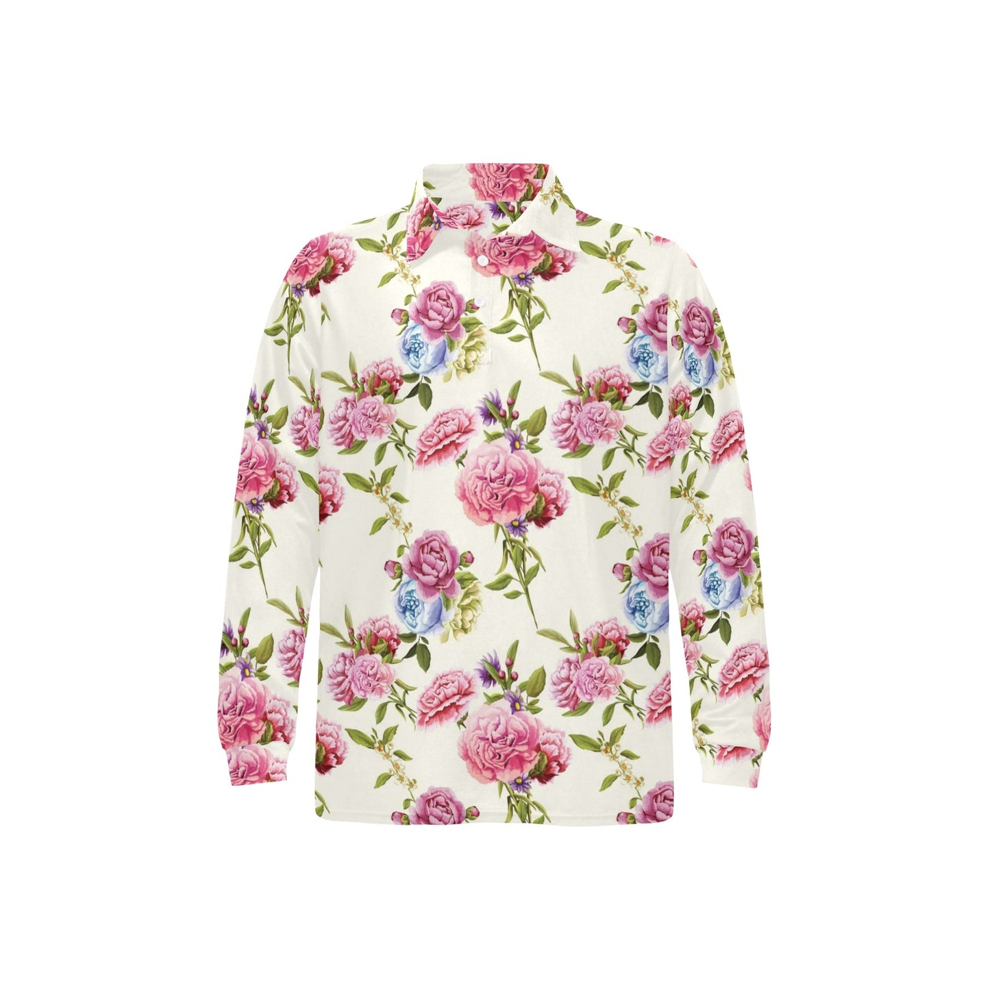 Carnations Pattern Print Design CN02 Long Sleeve Polo Shirt For Men's