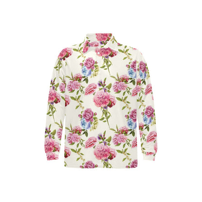 Carnations Pattern Print Design CN02 Long Sleeve Polo Shirt For Men's