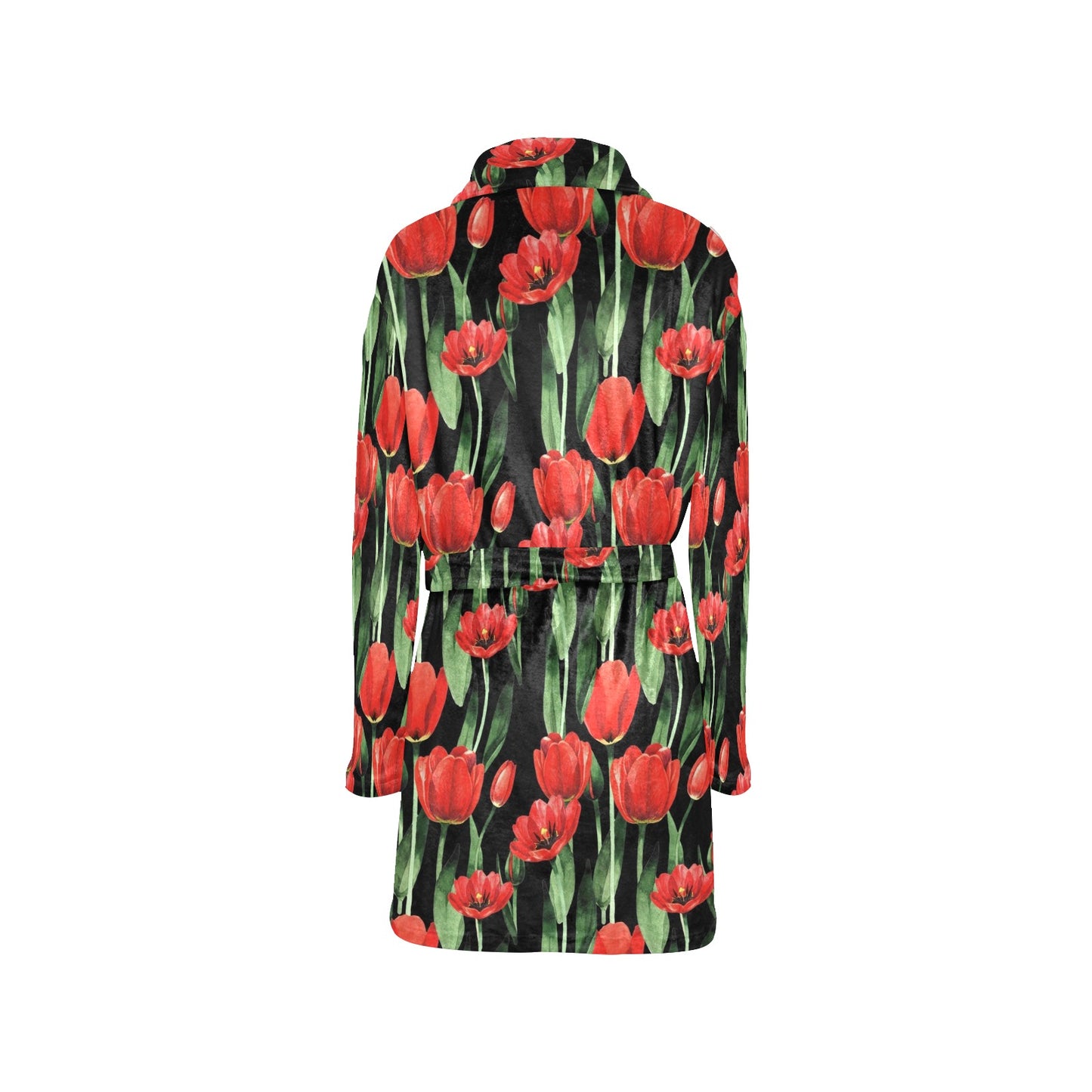Tulip Red Pattern Print Design TP03 Women's Fleece Robe
