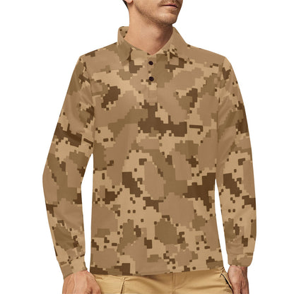 ACU Desert Digital Pattern Print Design 01 Long Sleeve Polo Shirt For Men's