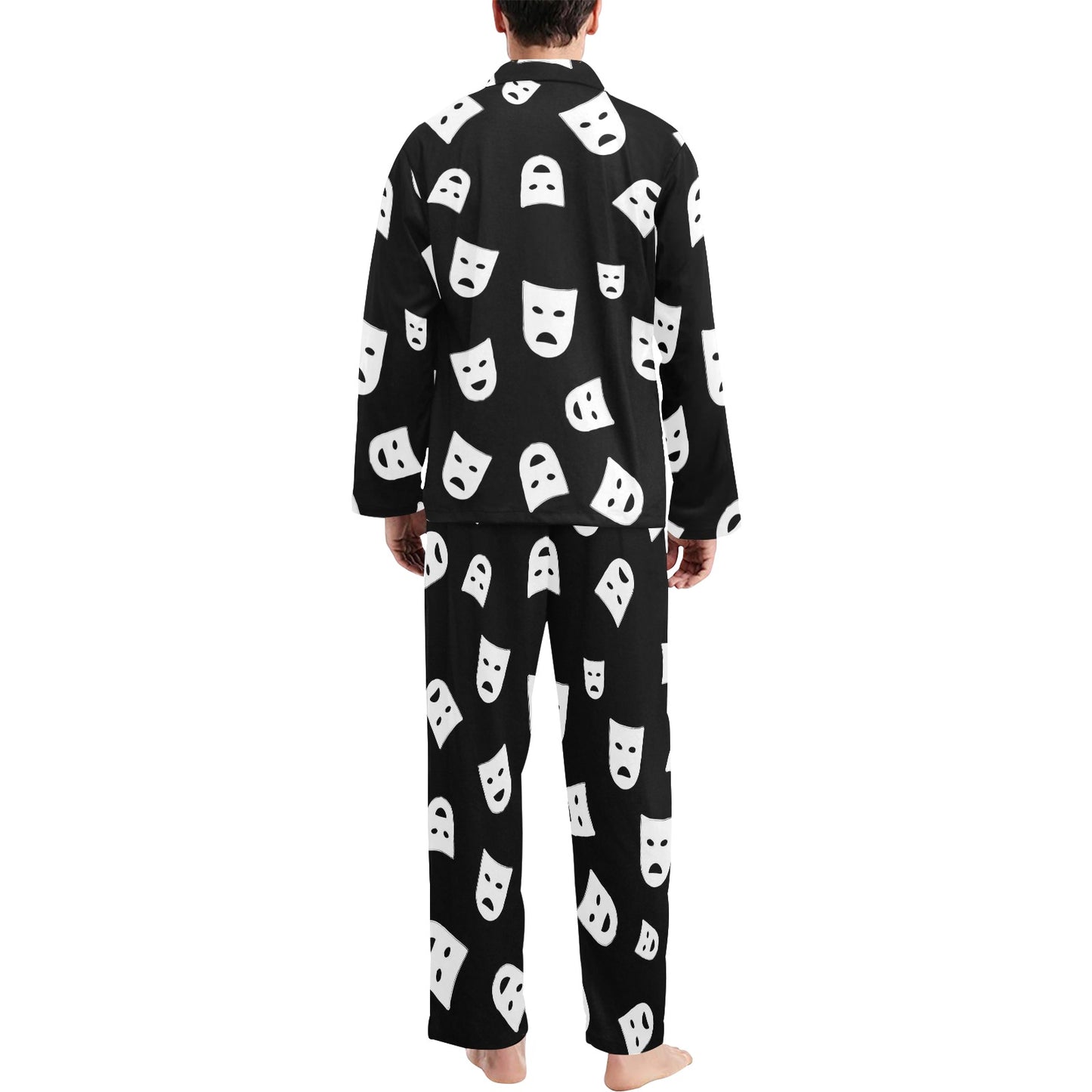 Acting Mask Pattern Print Design 03 Men's Long Pajama Set