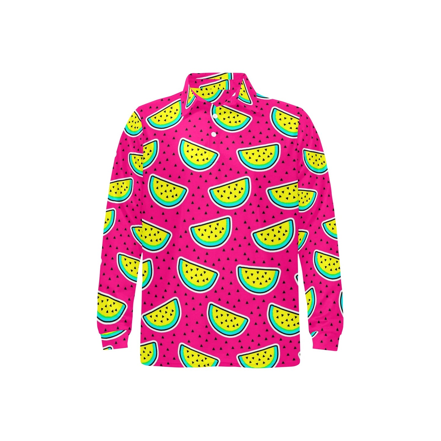 Watermelon Pattern Print Design WM04 Long Sleeve Polo Shirt For Men's