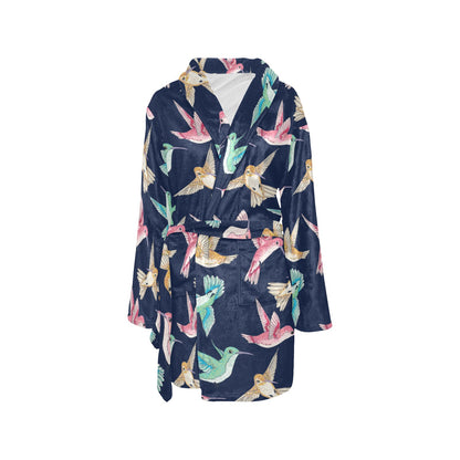 Hummingbird Cute Pattern Print Design 01 Women's Fleece Robe