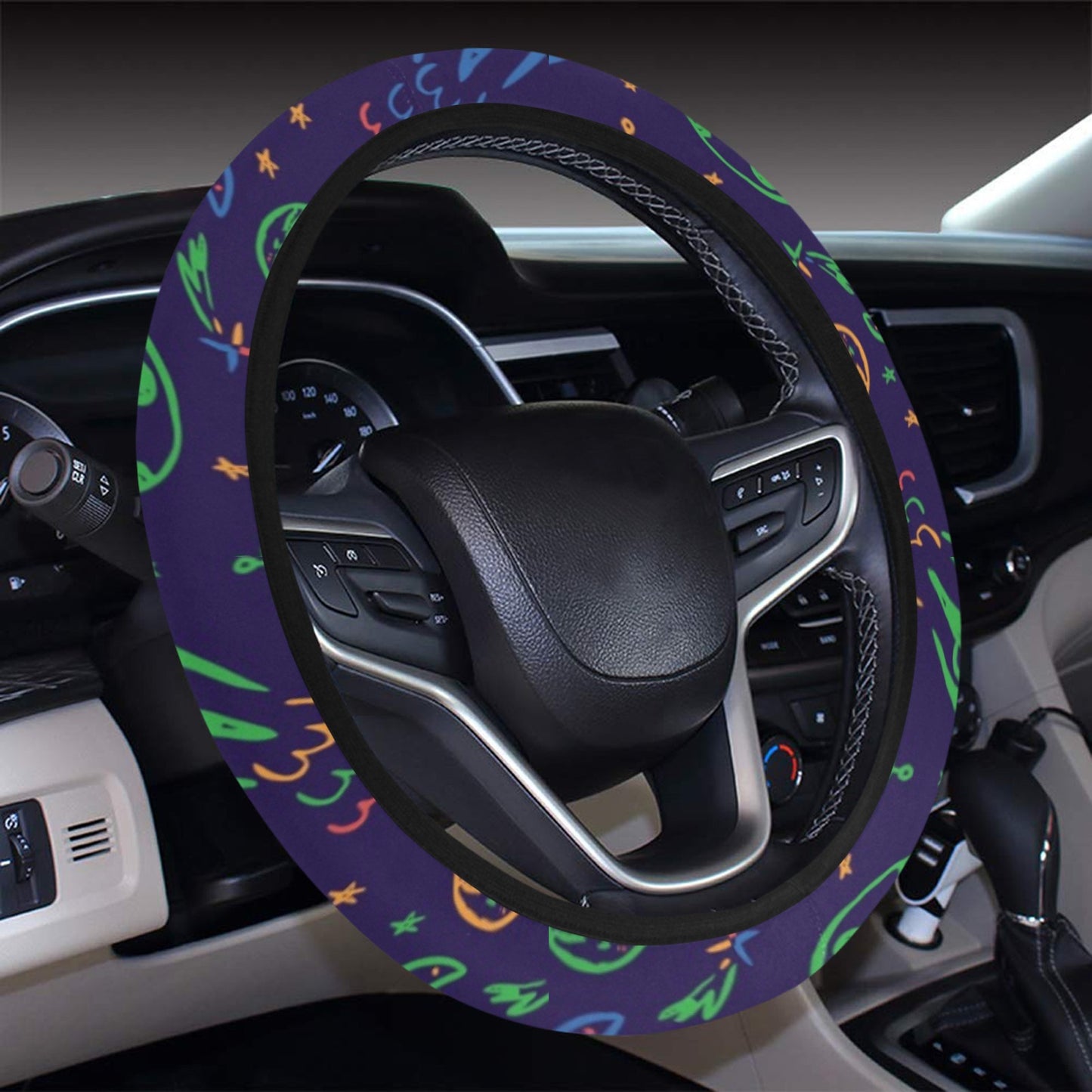 UFO Space Rocket Print Design LKS302 Steering Wheel Cover with Elastic Edge