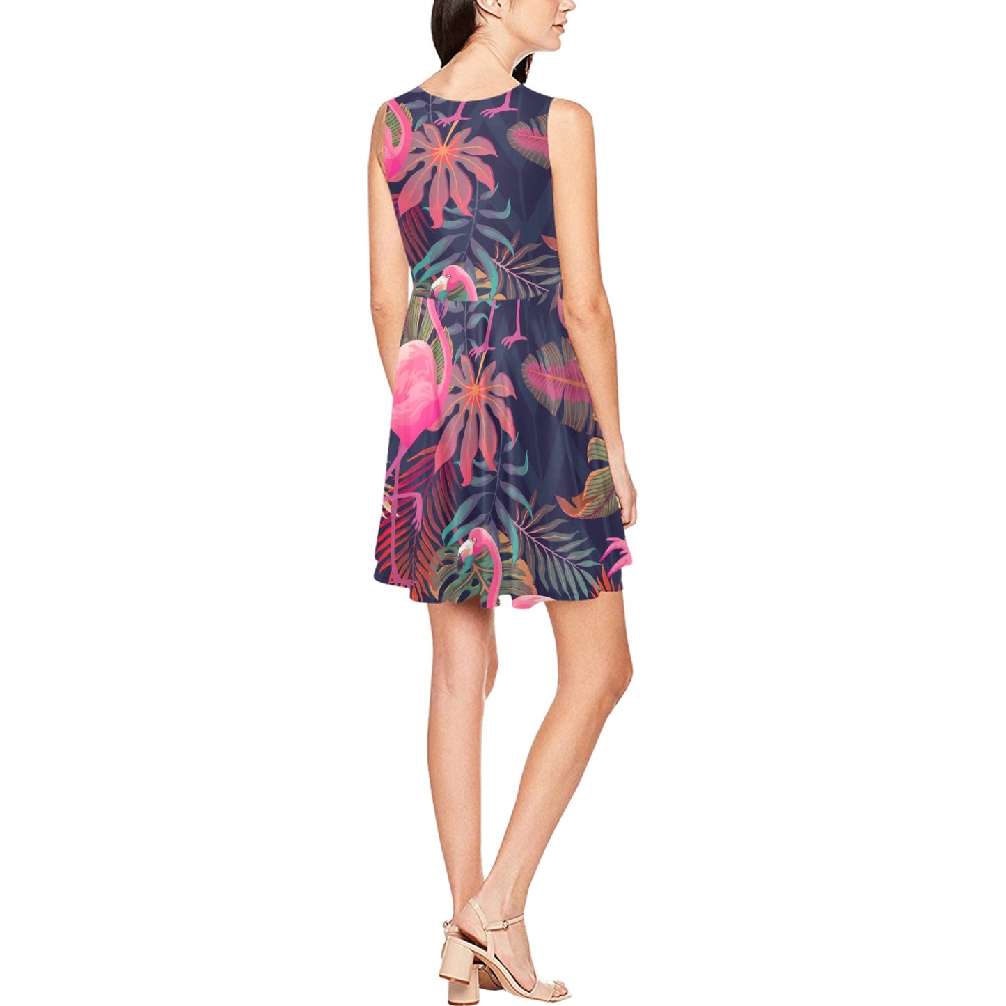 Flamingo Tropical Pattern Sleeveless Dress