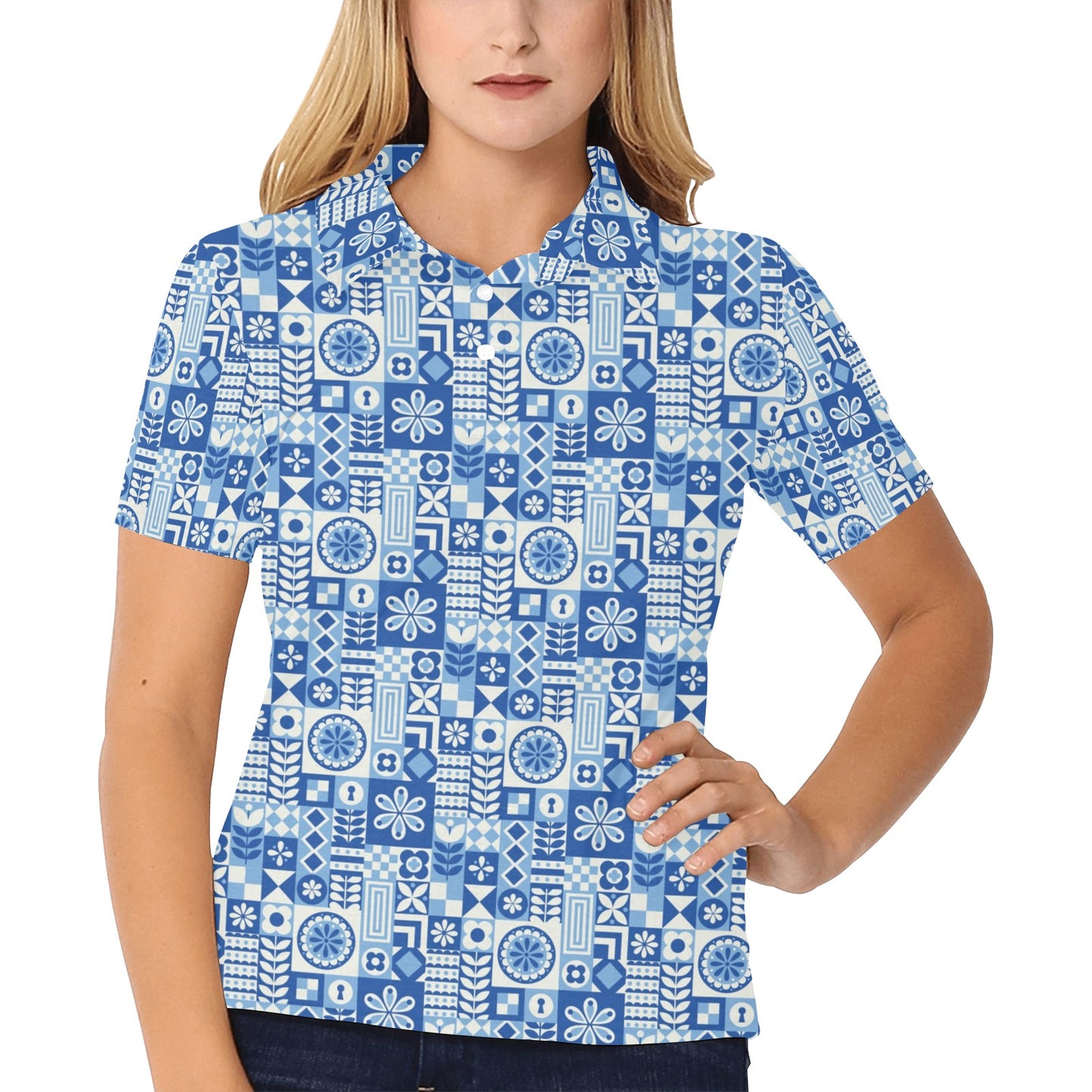 Swedish Print Pattern Women's Polo Shirt