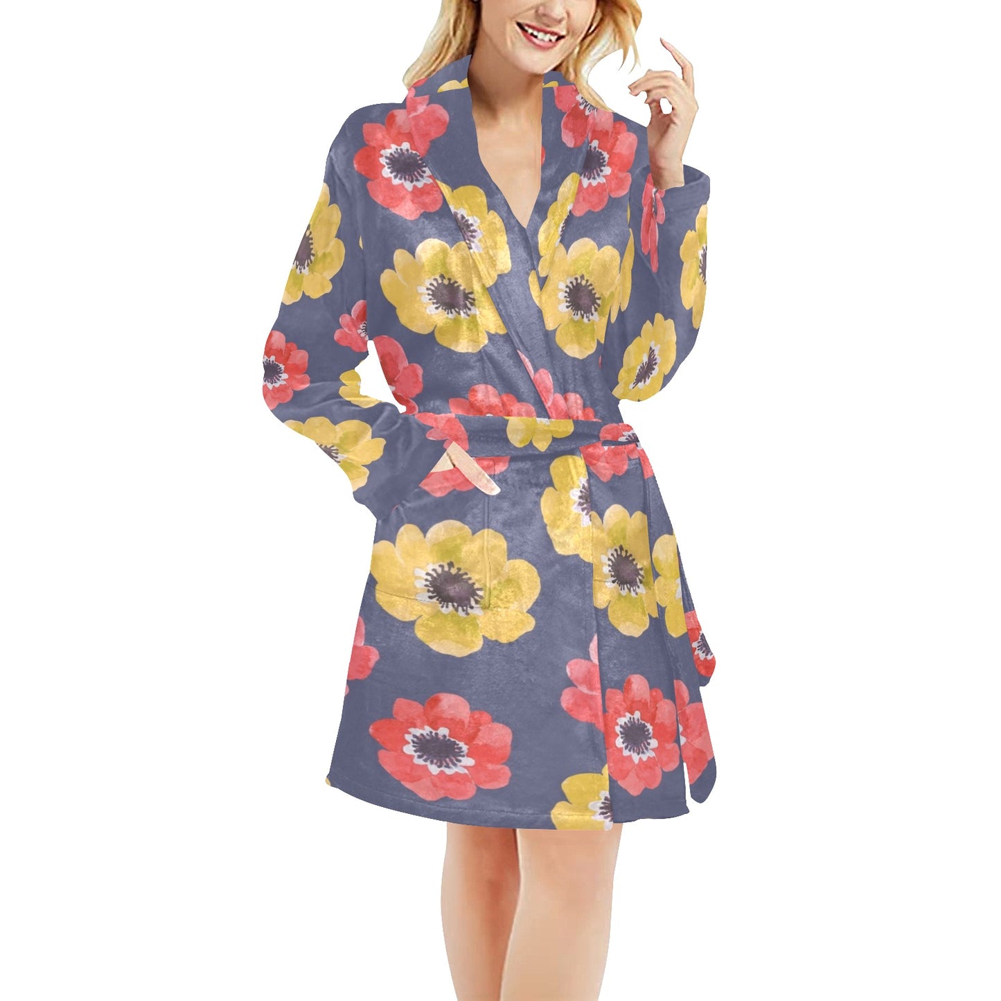 Anemone Pattern Print Design AM010 Women's Fleece Robe