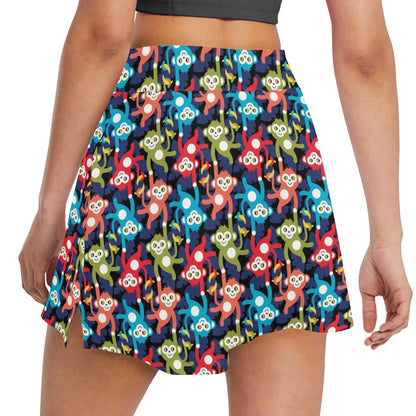 Monkey Colorful Design Themed Print 17" Golf & Pickleball Skort with Pockets