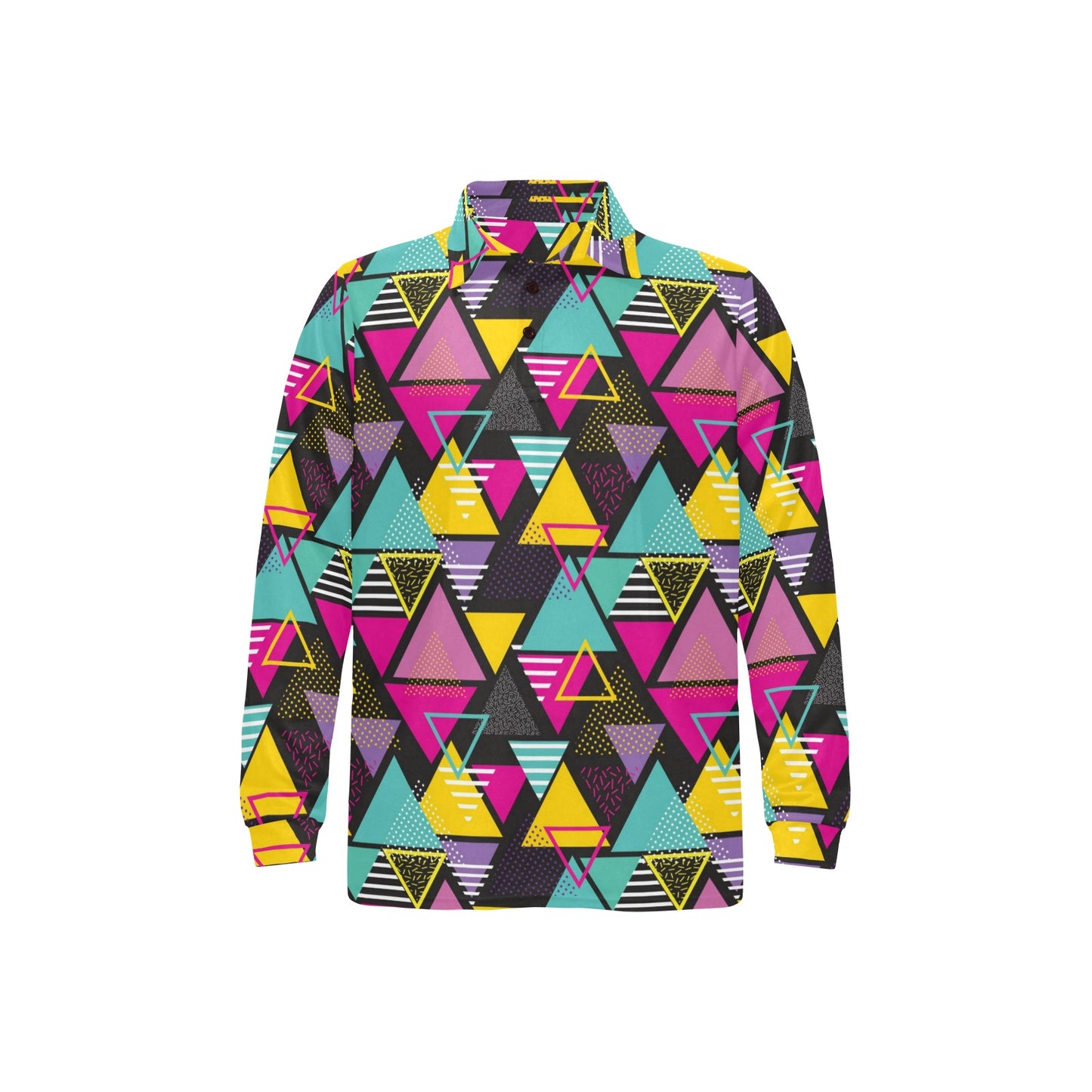 Geometric Colorful Pattern Print Design 02 Long Sleeve Polo Shirt For Men's