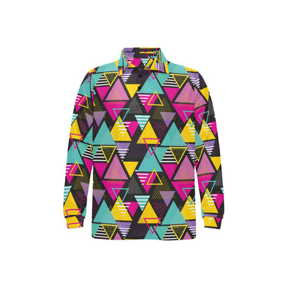 Geometric Colorful Pattern Print Design 02 Long Sleeve Polo Shirt For Men's