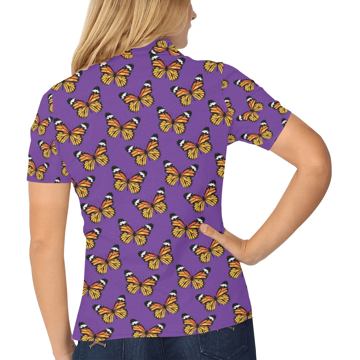 Monarch Butterfly Purple Print Pattern Women's Polo Shirt
