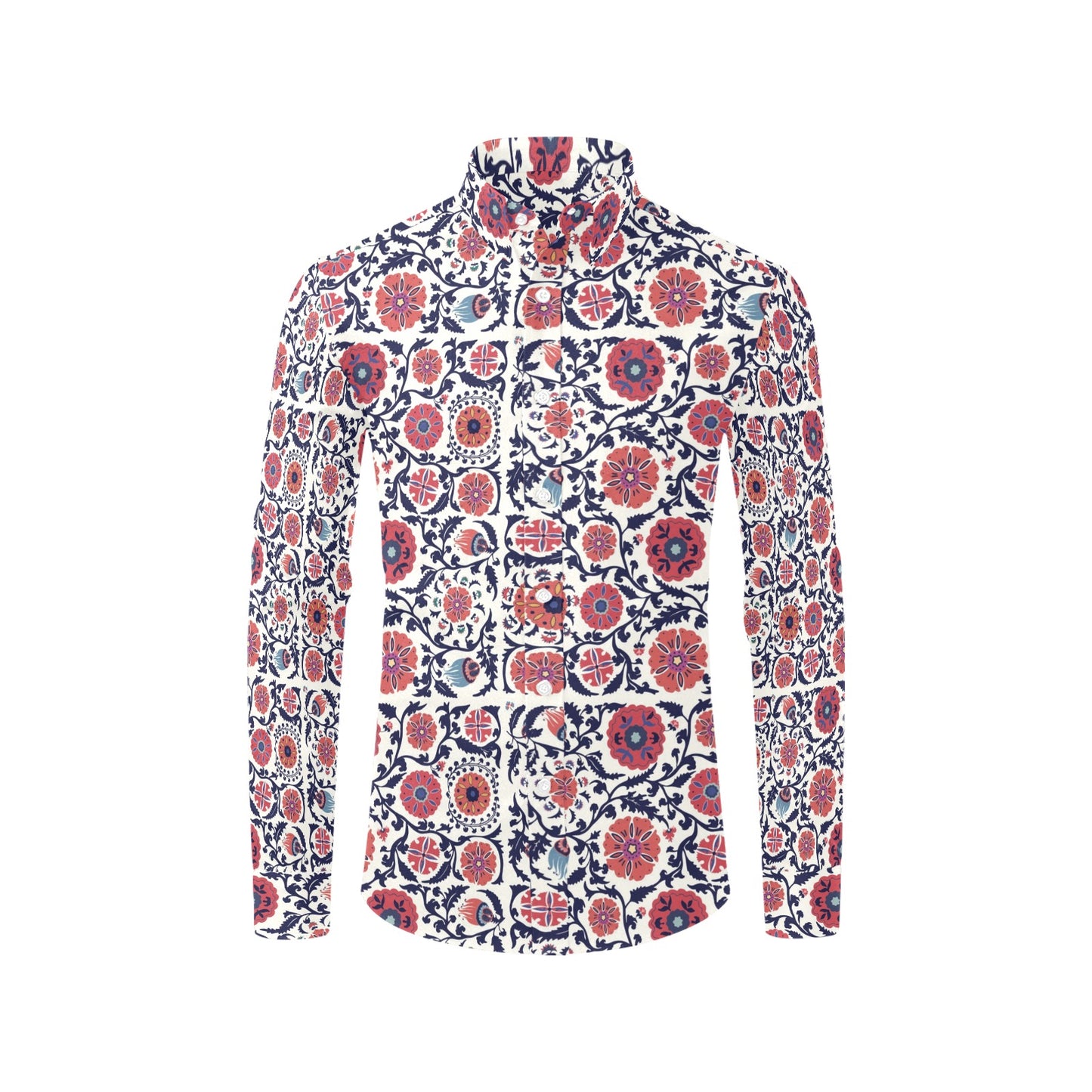 Suzani Print Design LKS304 Men's Long Sleeve Dress Shirt