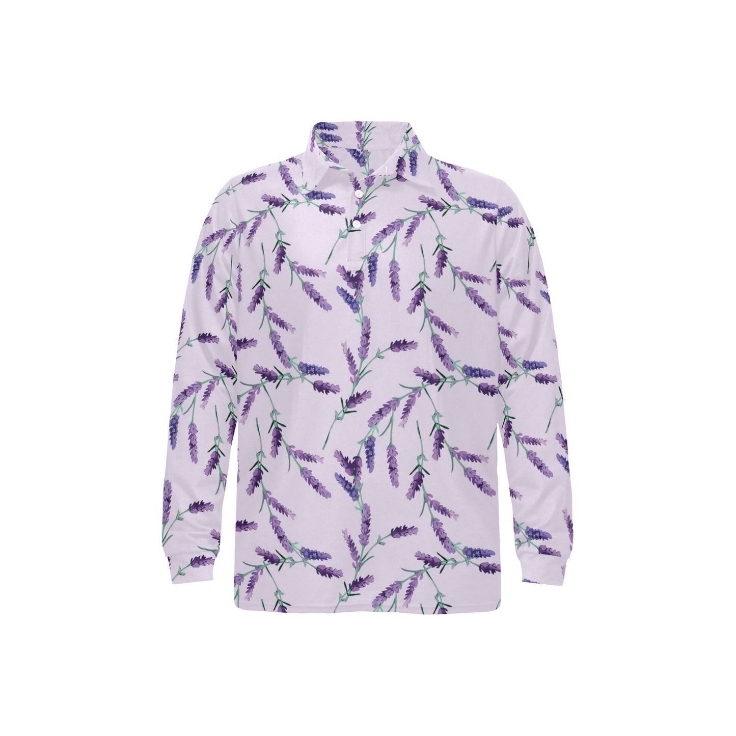 Lavender Pattern Print Design 02 Long Sleeve Polo Shirt For Men's