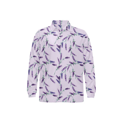 Lavender Pattern Print Design 02 Long Sleeve Polo Shirt For Men's