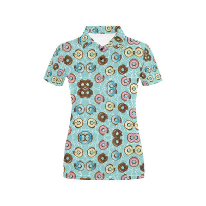 Emoji Donut Print Pattern Women's Polo Shirt