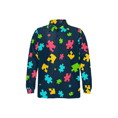 Autism Awareness Colorful Design Print Long Sleeve Polo Shirt For Men's