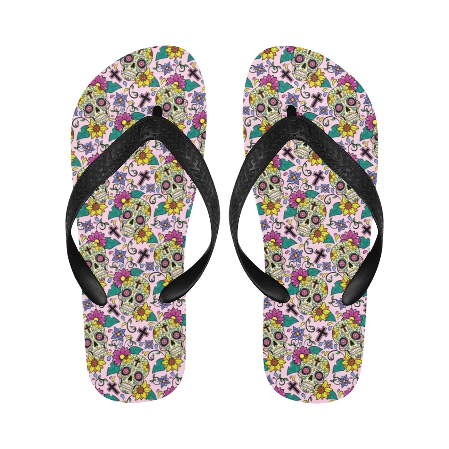 Sugar Skull Print Design LKS307 Flip Flops