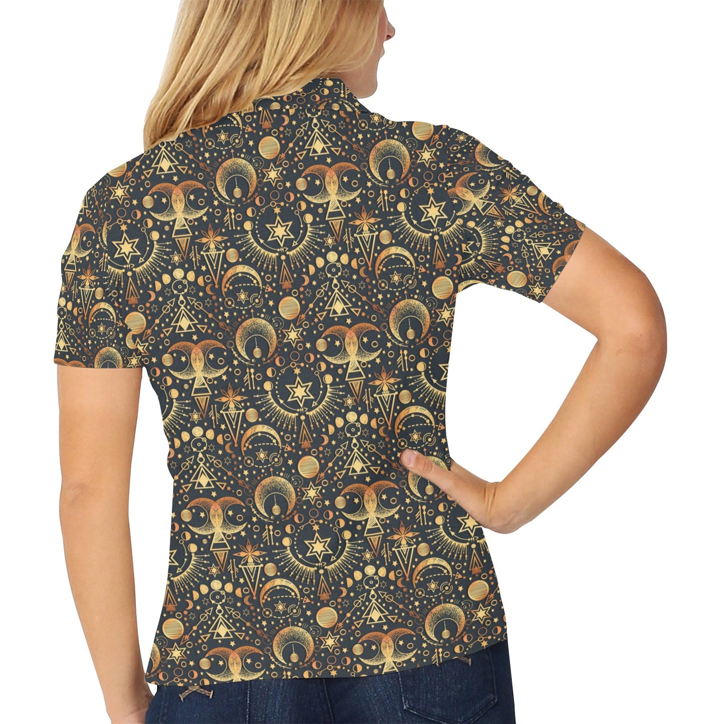 Sun Moon Print Design LKS308 Women's Polo Shirt