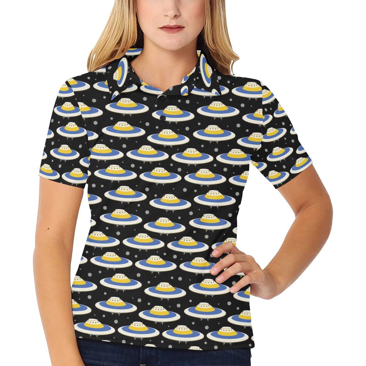 UFO Print Design LKS303 Women's Polo Shirt