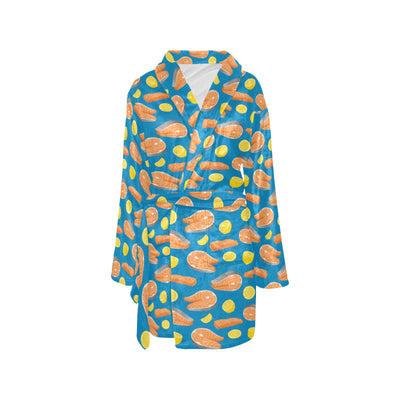 Salmon Steak With Lemon Print Design LKS308 Women's Fleece Robe